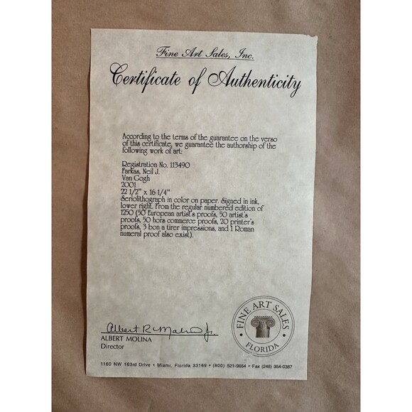 Nail J. Farkas Van Gogh ‘Self Portrait’ Seriolitograph 11/1250, Signed, Photo - Picture 4 of 6